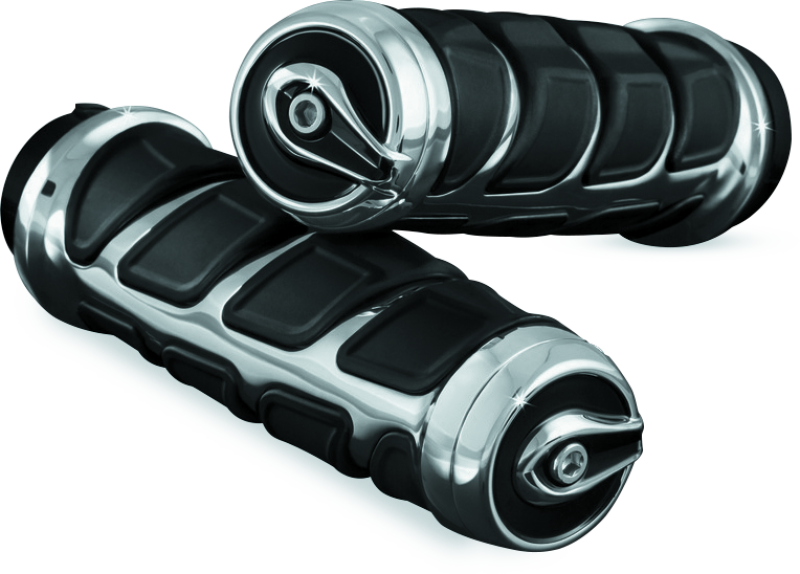 Kuryakyn Kinetic Grips Universal 7/8 inch chrome handlebar grips with vibration-isolating design for powersports vehicles.