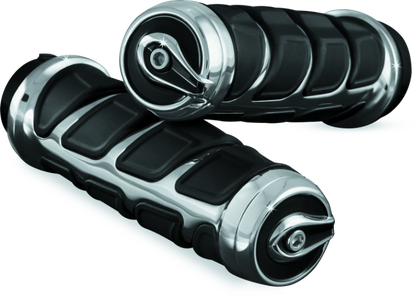 Kuryakyn Kinetic Grips Universal 7/8 inch chrome handlebar grips with vibration-isolating design for powersports vehicles.