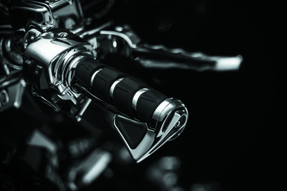 Kuryakyn Kinetic Throttle Boss Chrome for power sports handlebar, adjustable throttle control accessory on motorcycle handlebar