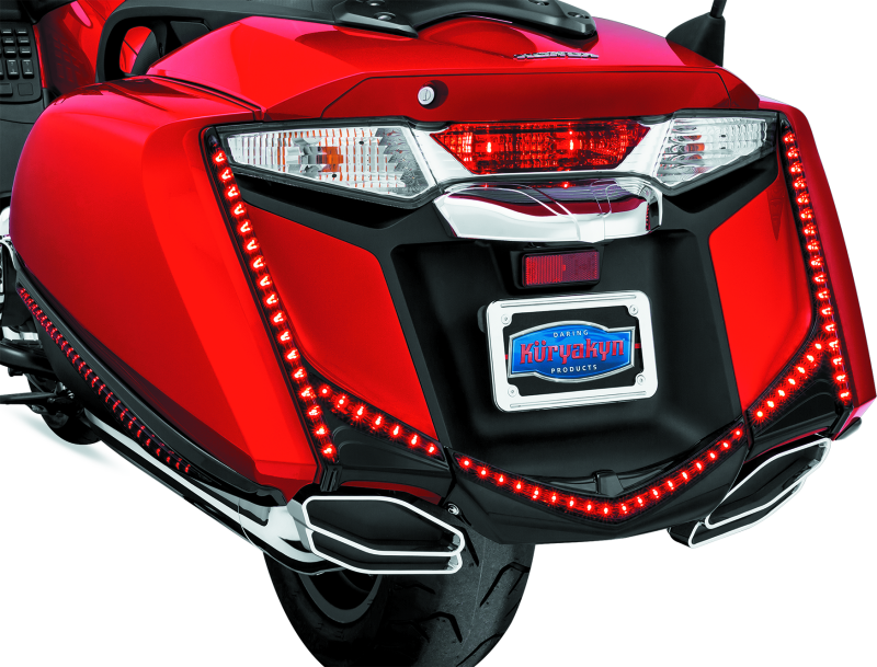 Kuryakyn LED rear fender tip with smoke lens for Honda Gold Wing F6B (2013-2016), mounted on motorcycle rear fender.