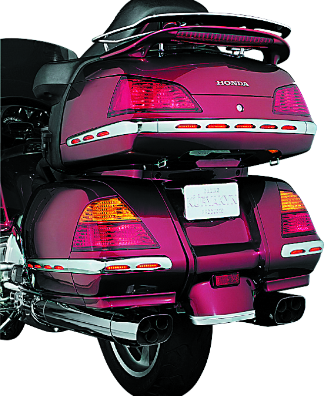 Kuryakyn LED trunk molding for 2001-2010 Honda GL1800 Gold Wing with chrome finish and red lens, motorcycle accessory.