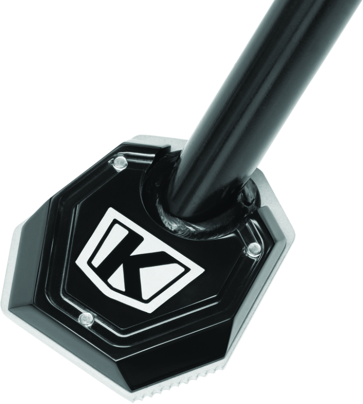 Black Kuryakyn Lodestar Kickstand Shoe for BMW R1200GS motorcycle, part #3838, providing enhanced stand stability and support.