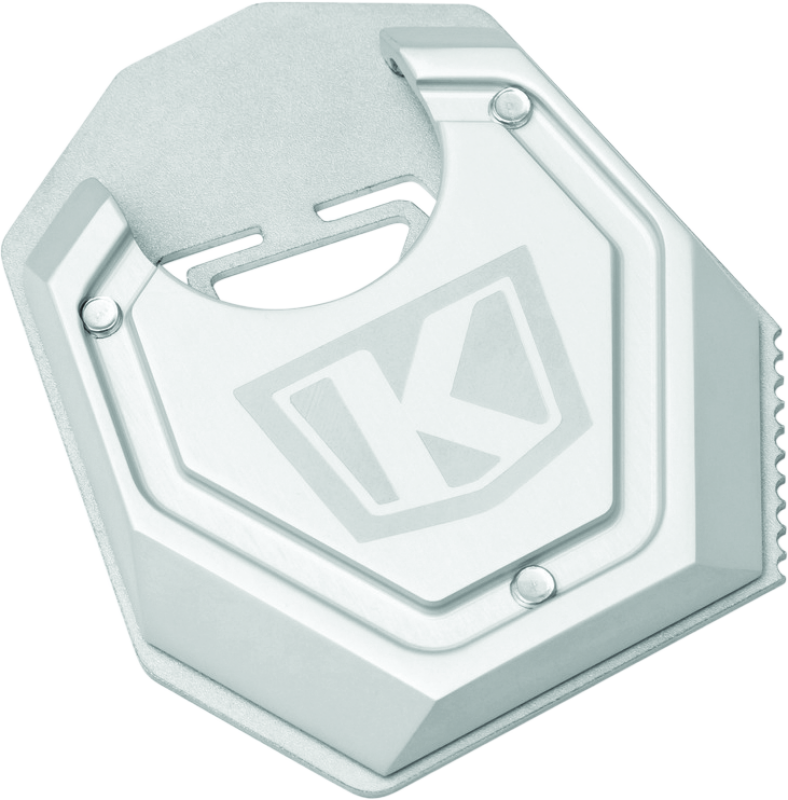 Kuryakyn Lodestar kickstand shoe for BMW R1200GS with tire bead breaking tool, providing stability and support for motorcycle maintenance.