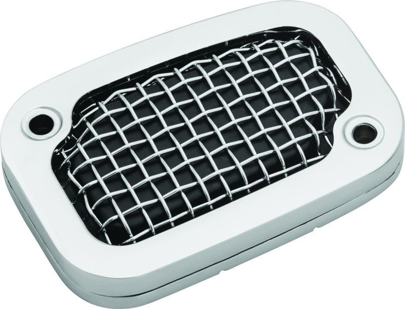 Kuryakyn Mesh Master Cylinder Cover Clutch for Harley Davidson motorcycles, black metal with mesh design and mounting hardware.
