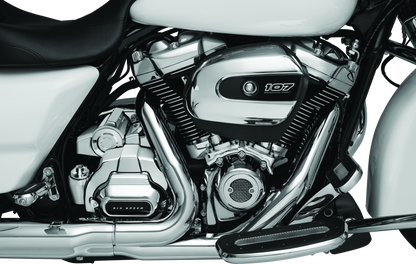 Kuryakyn Milwaukee-8 Chrome Starter Cover for Harley-Davidson models, shiny chrome finish, fits Milwaukee-8 engine bikes.