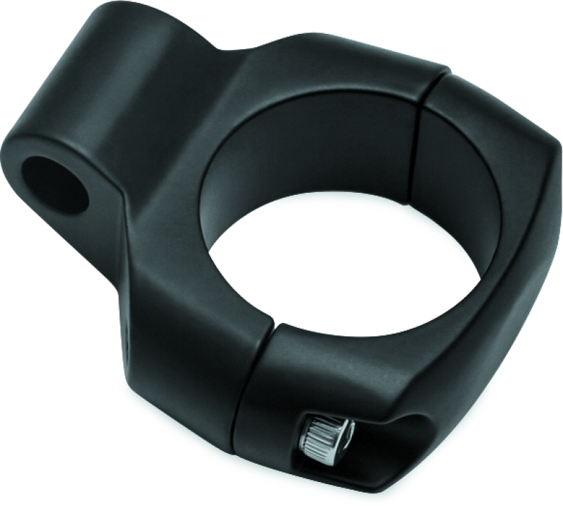 Kuryakyn mirror adapter for 1-1/4 inch bars in satin black, showing the sleek metal mounting hardware for motorcycle mirrors.