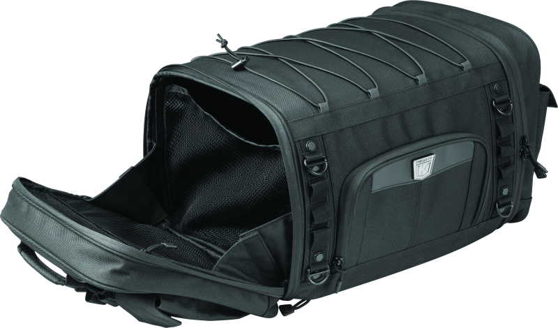 Kuryakyn Momentum Drifter Bag Part 5283, versatile 42-liter luggage for powersports adventures, shown on motorcycle luggage rack