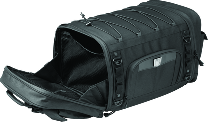 Kuryakyn Momentum Drifter Bag Part 5283, versatile 42-liter luggage for powersports adventures, shown on motorcycle luggage rack