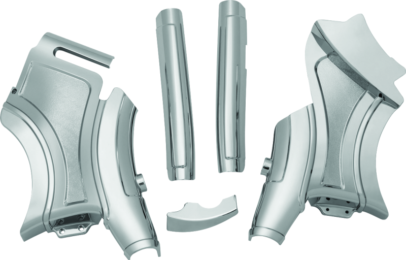Chrome Kuryakyn neck cover for Indian Chieftain and Roadmaster motorcycle models, enhancing bike style and protection.