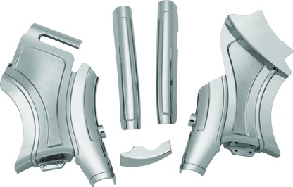 Chrome Kuryakyn neck cover for Indian Chieftain and Roadmaster motorcycle models, enhancing bike style and protection.