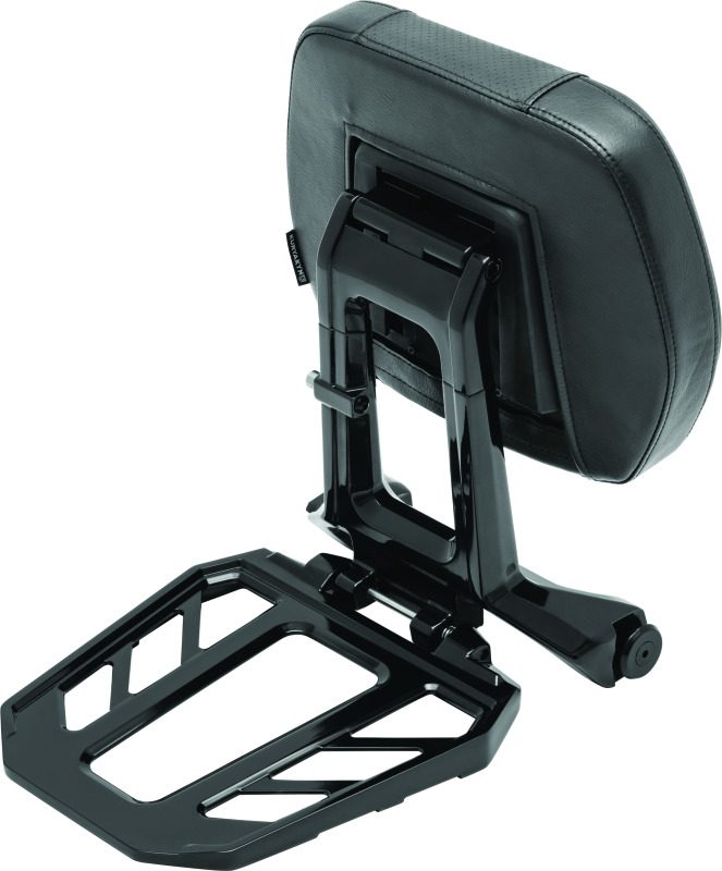 Kuryakyn Neo Driver and Passenger Backrest with Luggage Rack in black, motorcycle comfort accessory with mounting hardware.