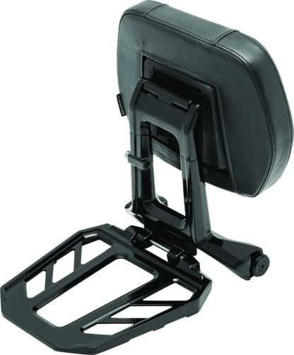 Kuryakyn Neo Driver and Passenger Backrest with Luggage Rack in black, motorcycle comfort accessory with mounting hardware.