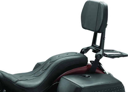 Kuryakyn Neo Driver and Passenger Backrest with Luggage Rack in black, motorcycle comfort accessory with sturdy mounting and ergonomic design