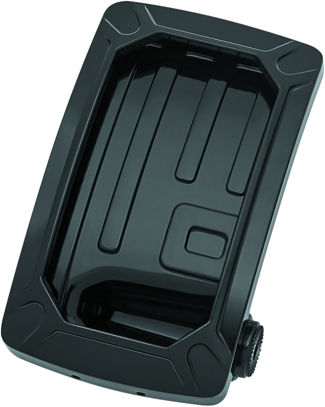 Kuryakyn Nova curved vertical mount side license plate holder in glossy black for motorcycles.
