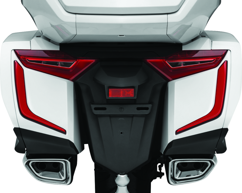 Kuryakyn Omni LED Rear Bag Accents on Honda GL1800 Gold Wing motorcycle, showcasing LED lighting and stylish rear bag details.