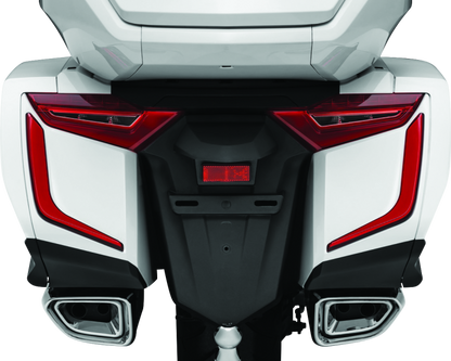 Kuryakyn Omni LED Rear Bag Accents on Honda GL1800 Gold Wing motorcycle, showcasing LED lighting and stylish rear bag details.
