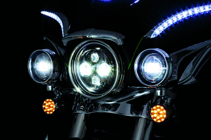 Kuryakyn Orbit 4.5-inch passing lamps with black finish, durable motorcycle lighting part number 2474.