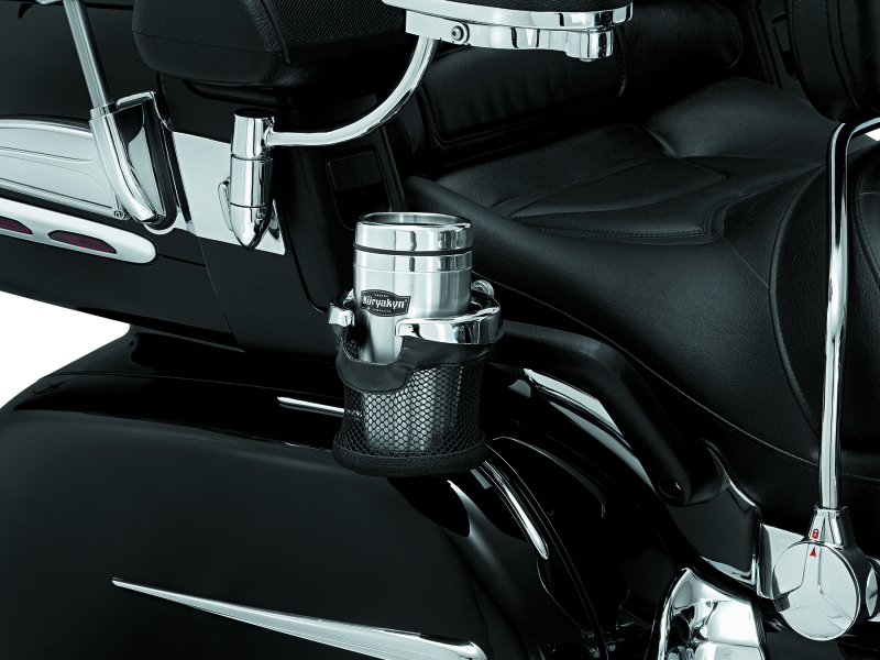 Kuryakyn passenger drink holder for Honda GL1800 Gold Wing, chrome finish, designed for model years 2001-2017.