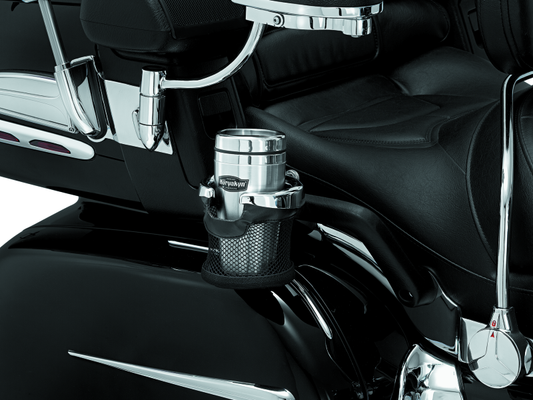 Kuryakyn passenger drink holder for Honda GL1800 Gold Wing, chrome finish, designed for model years 2001-2017.