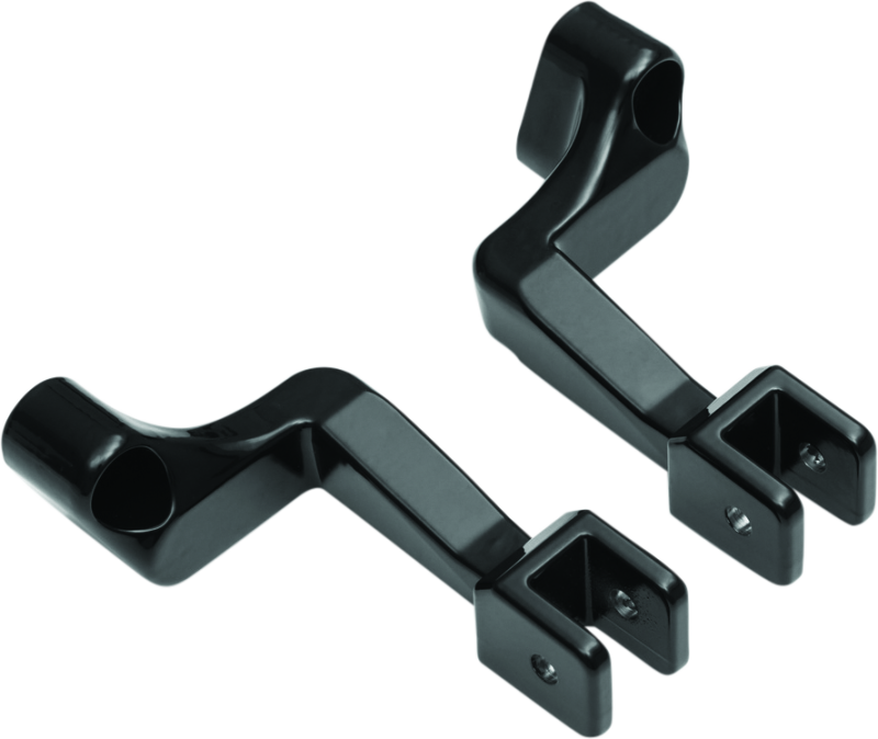 Kuryakyn passenger peg mounts for Indian Motorcycle models in gloss black, featuring durable metal construction and mounting hardware.
