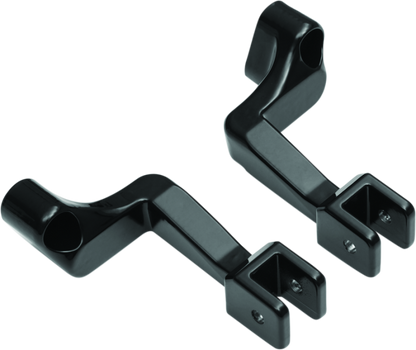 Kuryakyn passenger peg mounts for Indian Motorcycle models in gloss black, featuring durable metal construction and mounting hardware.