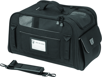 Kuryakyn Pet Palace Flyweight Carrier for travel and powersports, showing a lightweight pet carrier with mesh windows and a handle.