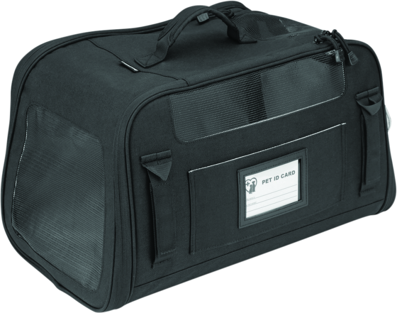 Kuryakyn Pet Palace Flyweight Carrier for travel and powersports, showing the lightweight pet carrier with mesh sides and zipper opening.