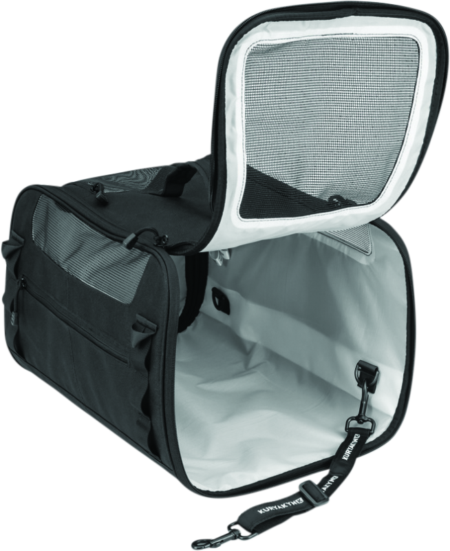 Kuryakyn Pet Palace Flyweight Carrier for travel and powersports with mesh sides and zipper closure, designed for pet comfort and safety