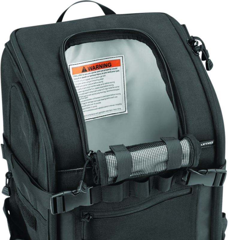 Kuryakyn Pet Palace Ruff-Pack durable backpack pet carrier with mesh windows, suitable for pets up to 15 lbs.