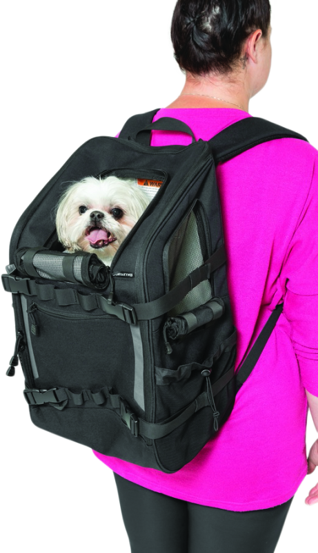 Kuryakyn Pet Palace Ruff-Pack backpack pet carrier with mesh panels and adjustable straps for pets up to 15 lbs.