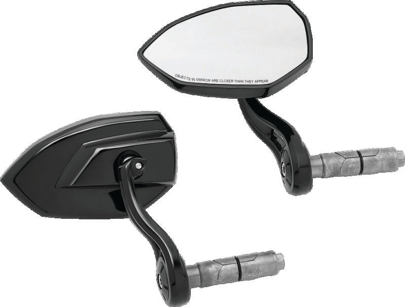 Kuryakyn Phantom Bar End Mirror in gloss black, modern minimalist design for motorcycle rearview visibility.