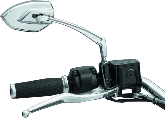 Chrome Kuryakyn Phantom Mirrors with custom angular design for powersports vehicles, mounted on motorcycle handlebars.