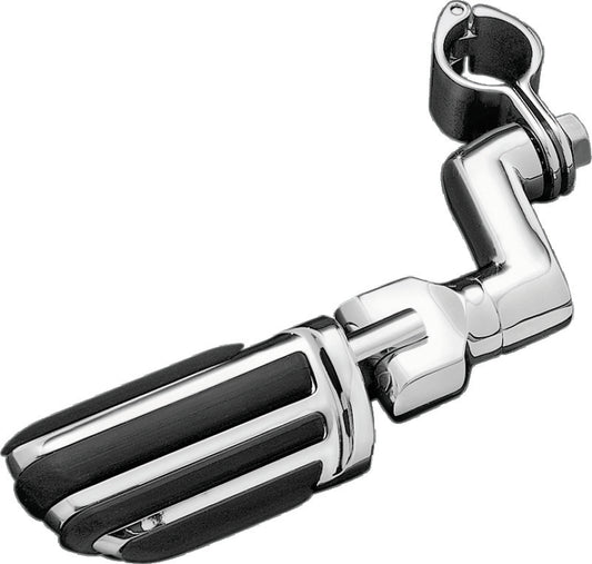 Chrome Kuryakyn Pilot Pegs with 1-1/4 inch offset mounts and clamps, designed for powersports vehicles, shown mounted on a vehicle.