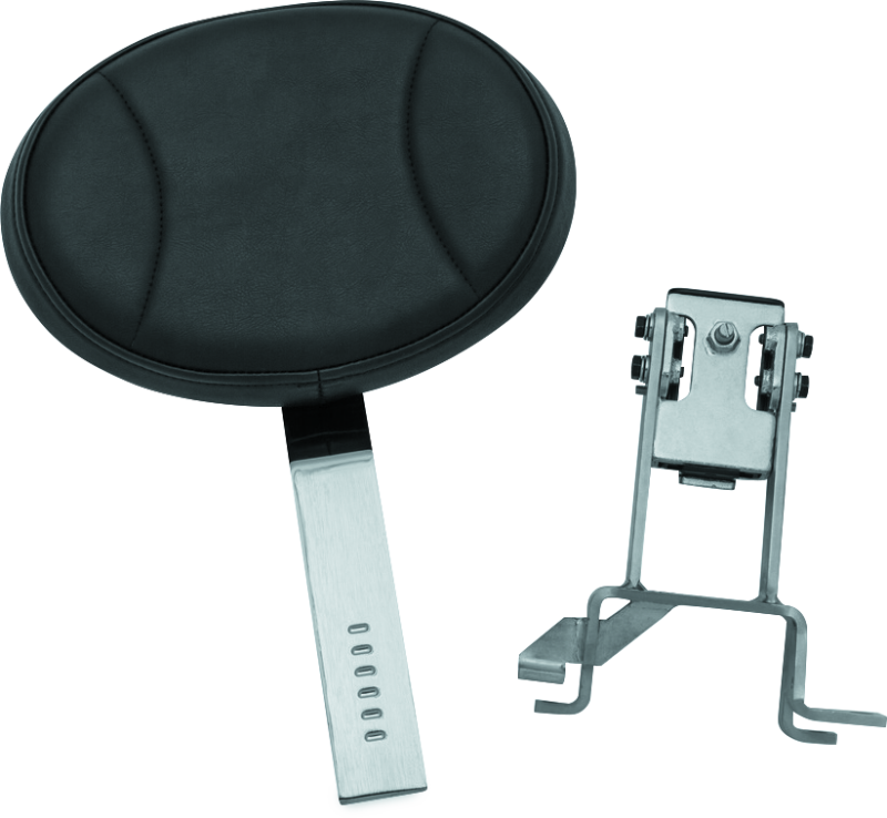 Kuryakyn Plug-N-Go Driver Backrest for Indian Motorcycles with black leather pad and steel mounting bracket