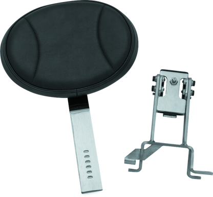 Kuryakyn Plug-N-Go Driver Backrest for Indian Motorcycles with black leather pad and steel mounting bracket