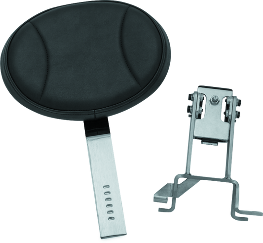 Kuryakyn Plug-N-Go Driver Backrest for Indian Motorcycles with black leather pad and steel mounting bracket