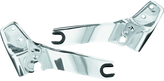 Kuryakyn quick release sideplates for Transformer backrest on 2009-2010 Harley Davidson touring models, with chrome finish and mounting hardware.