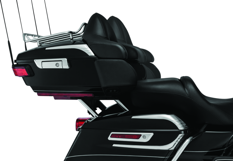 Kuryakyn black Relocator for Tour-Pak 14-Up Touring Models, designed to adjust and secure luggage carrier position