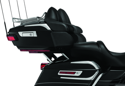 Kuryakyn black Relocator for Tour-Pak 14-Up Touring Models, designed to adjust and secure luggage carrier position