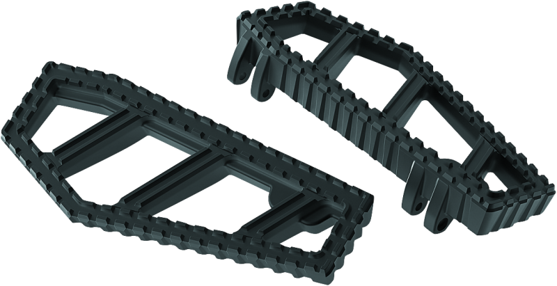 Kuryakyn Riot Floorboards for Harley Davidson in satin black, featuring textured surface and mounting hardware for custom motorcycle style