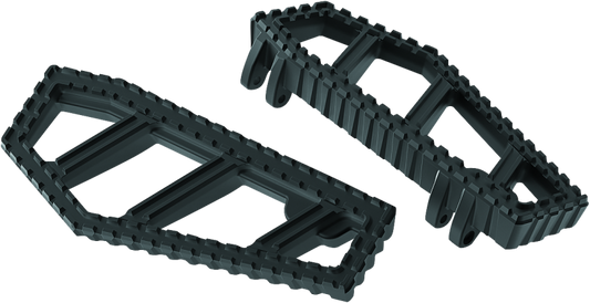 Kuryakyn Riot Floorboards for Harley Davidson in satin black, featuring textured surface and mounting hardware for custom motorcycle style