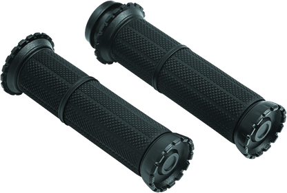 Kuryakyn Riot Grips Throttle-By-Wire with Satin Black Finish for 1-Inch Bars on a motorcycle handlebar