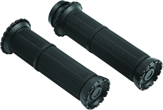 Kuryakyn Riot Grips Throttle-By-Wire with Satin Black Finish for 1-Inch Bars on a motorcycle handlebar