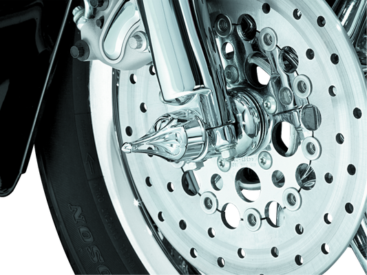 Chrome Kuryakyn Roman Axle Caps for Harley-Davidson 2007-2008 models, with sleek finish and detailed design.