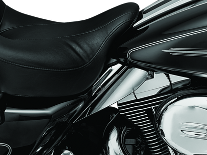 Kuryakyn Saddle Shields Heat Deflectors for Harley Davidson Touring Models 2009-2010, mounted on motorcycle seats.