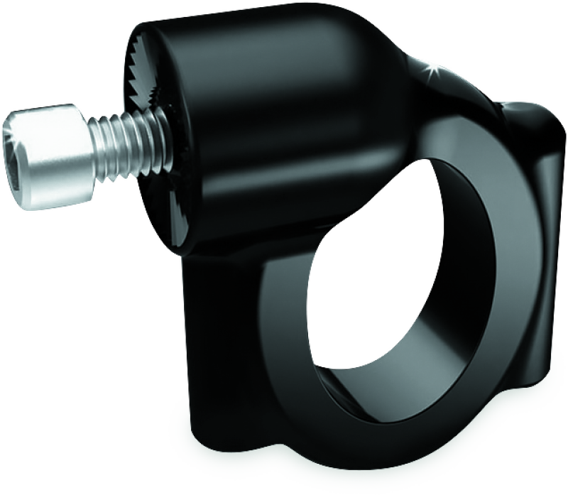 Kuryakyn side mount license plate holder clamp in gloss black on a Harley-Davidson Softail motorcycle, model years 1986-2023.