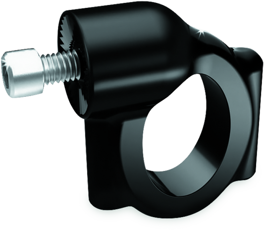 Kuryakyn side mount license plate holder clamp in gloss black on a Harley-Davidson Softail motorcycle, model years 1986-2023.