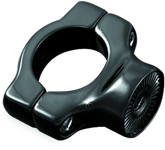 Kuryakyn side mount license plate holder clamp in gloss black for Harley-Davidson Softail models 1986-2023.