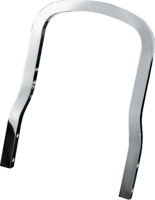 Kuryakyn chrome sissy bar with plug-and-play mount, providing backrest support and style for motorcycle comfort.