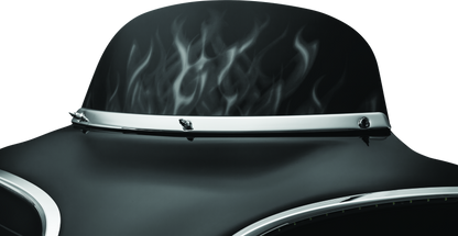 Kuryakyn Smooth Windshield Trim for Harley Davidson Touring models 96-13, close-up of chrome motorcycle windshield accessory